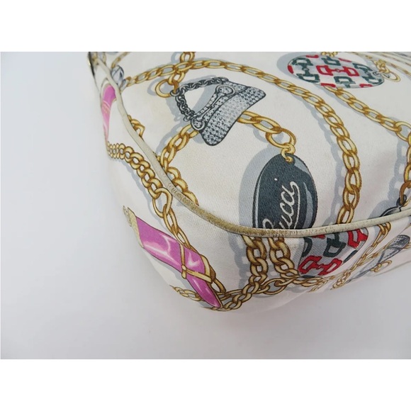 Gucci White Satin Charmy Chain Printed Hobo Bag. Authentic. - Picture 7 of 16